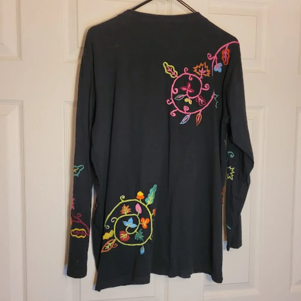 SOLD: Michael Simon Lite Embroidered Floral Johnny Was Style Top Shacket Boho L - Picture 10 of 10